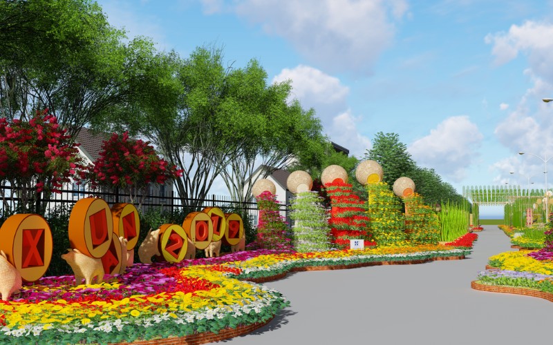 Phối cảnh 3D Đường Hoa Xuân - KCN Hiệp Phước, Nhà Bè mừng Tết Kỷ Hợi 2019