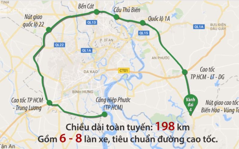 Thông tin chi tiết về bản đồ tuyến đường Vành đai 4 TP.HCM